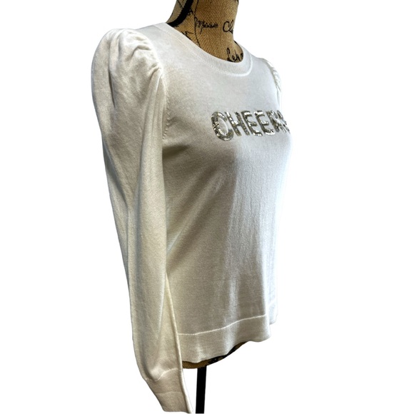 CHEERS Silver Sequin lightweight white long puff sleeves sweater NEW WITH TAGS - Picture 7 of 11
